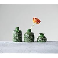 Green Embossed Stoneware Vases (Set of 3 Sizes)