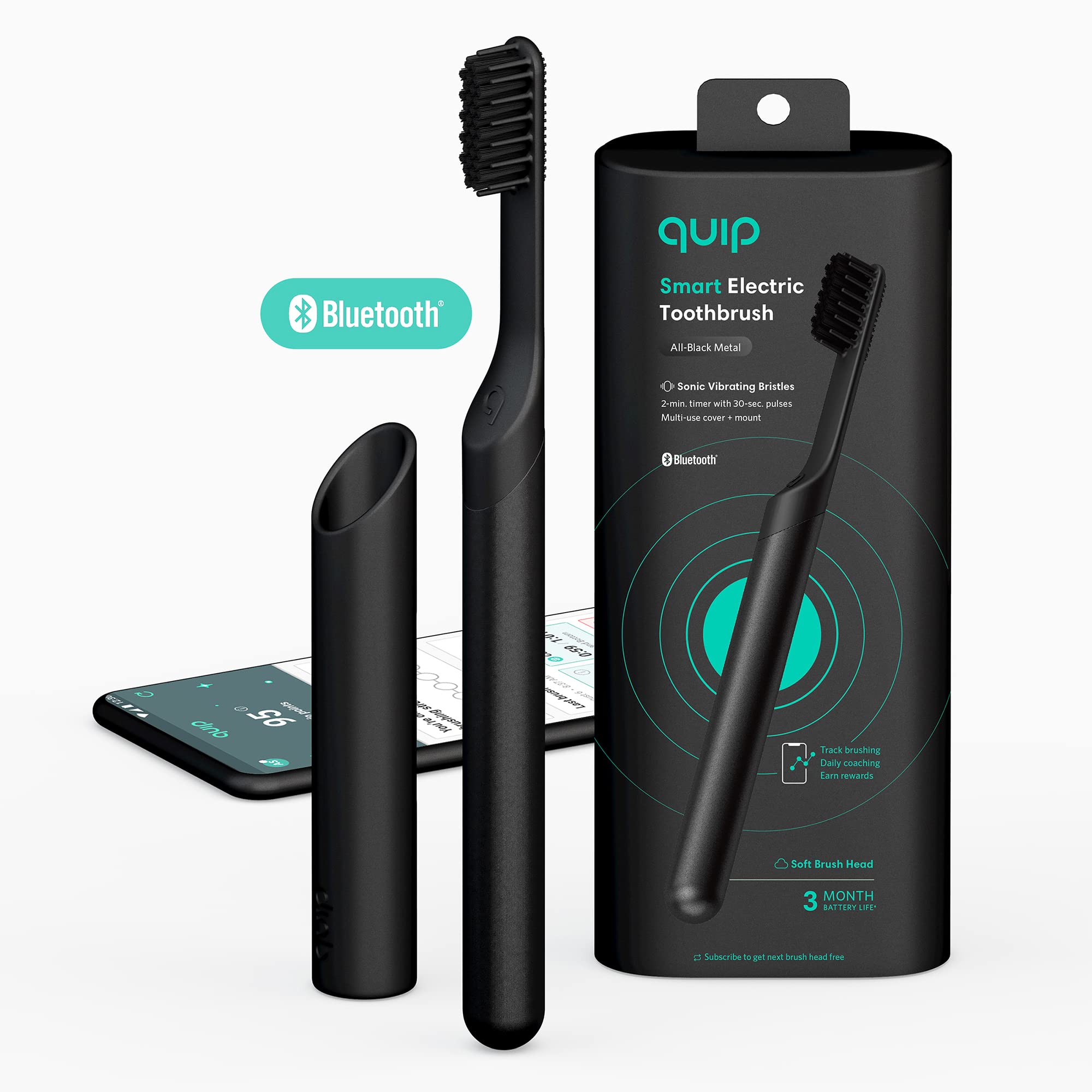 quip Adult Smart Electric Toothbrush - Sonic Toothbrush with Bluetooth & Rewards App, Travel Cover & Mirror Mount, Soft Bristles, Timer, and Metal ...