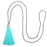 C·QUAN CHI Tassel Pendant Necklace Handmade Long Beaded Necklaces Crystal Necklace Bohemian Jewelry for Women Gifts