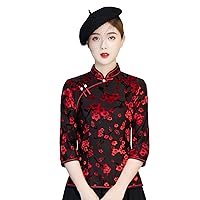 Cheongsam Shirt 3/4 Sleeve Chinese Traditional Top Qipao Blouse With Skirt