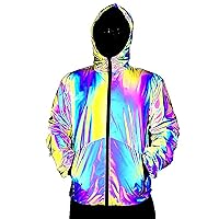 Rainbow Reflective Jacket Mens Sports Laser Luminous Shirt Hip-hop Punk Style Hoodie Coat for Club Pub Party