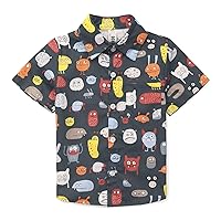 OCHENTA Boys' Short Sleeve Button-Down Shirt Lightweight Breathable Summer Tops with 90s Vintage Style