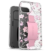 Finger Loop Case, Designed for iPhone 15 Pro (2023) Hand Strap Clear Cover, Silicone Phone Holder Grip (Cute Flowers in Pink)