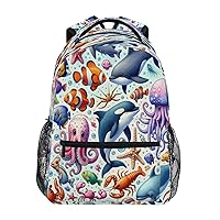 Ocean Theme Backpack for School Elementary,Kid Bookbag Sea Animal Toddler Backpack Kid Back to School Gift,6