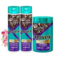 Novex My Curls Shampoo, Conditioner & Hair Mask Bundle - Infused with Pure 7 Nutritional Oils & Cranberry (Suitable for All Curls) - Moisturizing Treatment - Reduces Frizz, Adds Softness