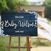 Welcome Baby Sign Boy Girl Personalized Wreath Blue Baby Shower Party Decoration New Baby Birthday Blue 12x18in