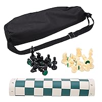 Pilipane 13.4in Portable Chess & Checkers Set, 2 in 1 Travel Board Games for Kids and Adults, Folding Roll up Chess Game Sets,Packs and Travels Easy with Storage Bag