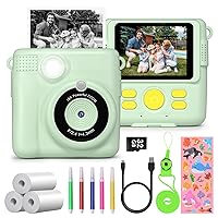 Instant Print Camera for Kids,GREENKINDER Kids Instant Camera, Birthday Gifts for Girls Boys,2.4-Inch/1080P with 32GB Card and Print Card for Girls 3-12 Years Old (Greener)