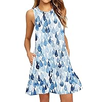 Vacation Clothes for Women 2024 Summer Dresses for Women 2024 Floral Print Vintage Fashion Casual Loose Fit with Sleeveless Scoop Neck Dress Light Blue Small