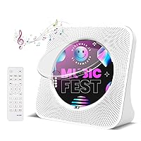 Desktop CD Player Portable with Bluetooth - Jimwey CD Player for Home with HiFi Speakers, FM Radio, Remote Control, LED Screen Display, Support CD/Bluetooth/USB/AUX, White CD Player for Gift