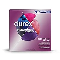 Pleasure Pack Assorted Condoms, Natural Rubber Latex Condoms for Men, Regular Fit, FSA & HSA Eligible, 42 Count (Packaging may Vary)