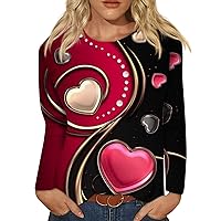 Womens Valentines Day Shirt, Women's Casual Fashion Valentine's Day Print Long Sleeve O-Neck Plus Size Top