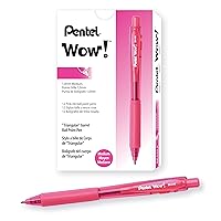 Pentel WOW! Retractable Ballpoint Pens, Medium Line, Pink Ink, Box of 12 (BK440-P)