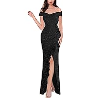 VFSHOW Womens Sexy Off Shoulder Ruched Ruffle Split Wrap Prom Formal Maxi Dress 2023 Wedding Guest Cocktail Evening Long Gown