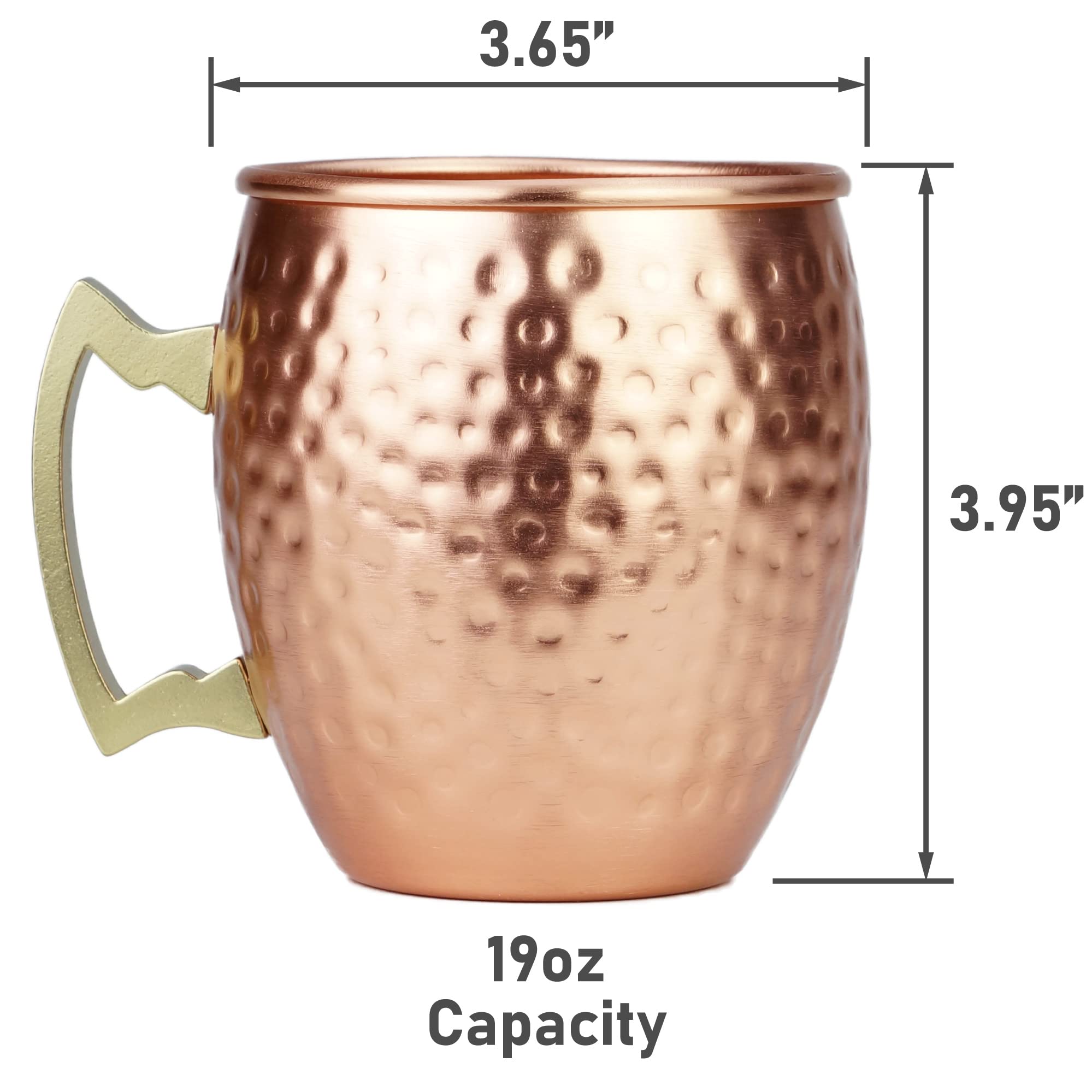ARORA Moscow Mule Mugs set of 4,Aluminum Hammered Handcrafted Cups for Cocktail Drink, Beer Bar Party Gifts-Copper Color 19oz