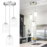 TENGXIN 3 Light Pendant Light,Pendant Lights Kitchen Island,Brushed Nickel Pendant Lights with Dual Glass Shade,Farmhouse Pendant Light for Dining Room,Modern Pendant Light for Bedroom,TXPLBN04