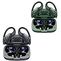2 Sets Bluetooth Headphones Wireless Earbuds 80hrs Playtime Wireless Charging Case Sports Ear buds with Earhook Premium Deep Bass IPX7 Waterproof Over-Ear Earphones for TV Phone Laptop Black and Olive