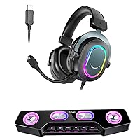 FIFINE PS4 Headset and Computer Speake, Gaming Headset for PC-Wired Headphones with Microphone-7.1 Surround Sound for Laptop,Bluetooth Wireless RGB Speaker for PC Desktop Laptop Phones (H6+A16)