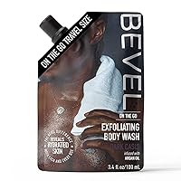 Exfoliating Body Wash for Men, Dark Cassis Scent with Charcoal and Moisturizing Argan Oil, On-The-Go Pouch, Travel Essentials, TSA Friendly, 3.4oz