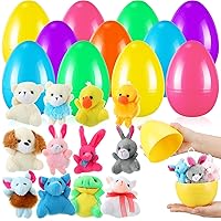 12 Set 6'' Jumbo Easter Eggs with Plush Animal Toys Filled Colorful Bright Plastic Easter Eggs for Easter Egg Hunt Easter Decorations Easter Party Favor(Pure, 6 Color)