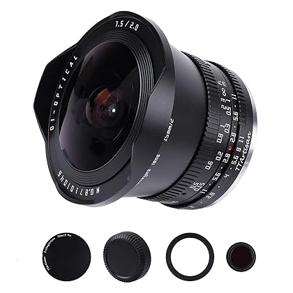 TTartisan 7.5mm F2.0 Fuji x Mount Mirrorless Camera Fisheye Lens Wide-Angle View Lens for Fuji x-t30、Fuji x-t4、Fuji x-t3、Fuji x-s10、X-A1、X-A10、X-A2、X-A3、X-A5、X-A7、X-M1、X-M2、X-H1、X-T1、X-T10、X-T2、X-T20