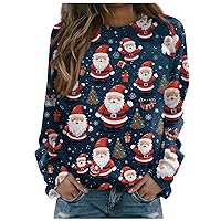 Casual Tops For Women Christmas Tree Long Sleeve Shirts Crew Neck Cute Pullover Sweatshirt Holiday Work Clothes