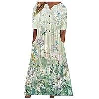 Vintage Dress for Women Short Sleeve Cowl Neck Printed Seamless Loose Pluse Size Midi Dress for Women