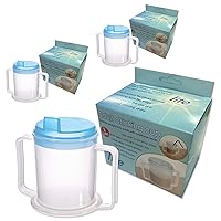 Healthcare Adult Drinking Cup for Elderly – 300ml Non Spill Cups – Dishwasher Safe Non-BPA Plastic Two Handled Cup for Elderly – Plastic Beakers for Adults, Disability People