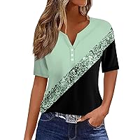 Ladies Fashion Summer Blouses Casual Short Sleeve Shirts Sexy V Neck Button Down Graphic Tees Outdoor Plus Size Tops