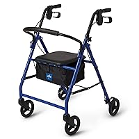 Aluminum Rollator Walker with Seat, Folding Mobility Rolling Walker has 6 Inch Wheels, Blue