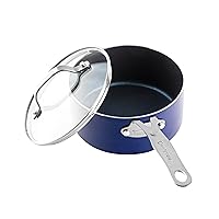 Granitestone Blue 2.5 Quart Small Sauce Pan with Lid, Sauce pot with Lid, Ultra Nonstick & Durable Diamond Reinforced Small Pots for Cooking, Saucepan with Lid & Stay Cool Handle, Dishwasher Safe
