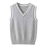 Unisex Kids Girls Boys V-Neck Knitted Sweater Vest Students Uniform School Wear Solid Color Casual Waistcoat Top
