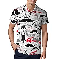 Vintage Hipster Bow Tie Mustache Classic Polo Shirts for Men Quick Dry Short Sleeve Fit Golf Tees Casual Tops