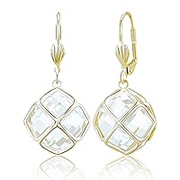 14MM Crystal Dangle Drop Earrings for Women 14K Glod Plated Costume Jewelry