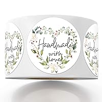 Greenery Handmade with Love Stickers, 1.4 Inches Round Total 500 Adhesive Labels Per Roll, Handmade Packaging, Homemade with Love Stickers, Baked with Love Stickers.