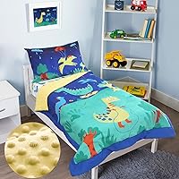 ACRABROS Toddler Bedding Set-4 Pieces Toddler Bedding Sets for Girls Boys Includes Comforter Fitted Sheet Flat Sheet and Reversible Pillowcase,Ultra Soft Toddler Bed Set, Dinosaur