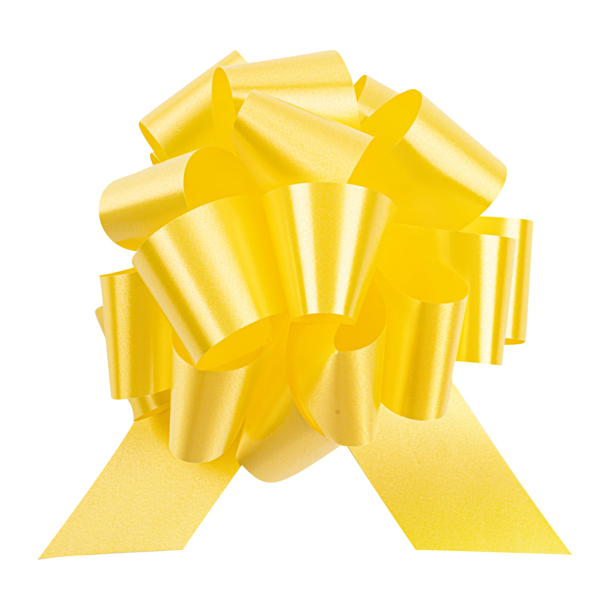 Gift Tek 5.5 Inch Ribbon Pull Bows, 10 Satin Pull Bows - 20 Loops, Instant, Yellow Plastic Flower Bows For Gifts, Large, Instant Bows, For Wedding Gift Baskets, Wraps - Restaurantware