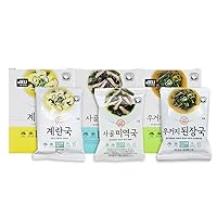 [PACK OF 3]Korean Traditional Soup Easy Cooking Tasty Soup Freeze Drying Block-Type Individual Packaging Korean Soup 국 (Seaweed Soup,Soybean Paste Soup, Egg Soup) 소고기미역국, 우거지된장국, 채소계란국
