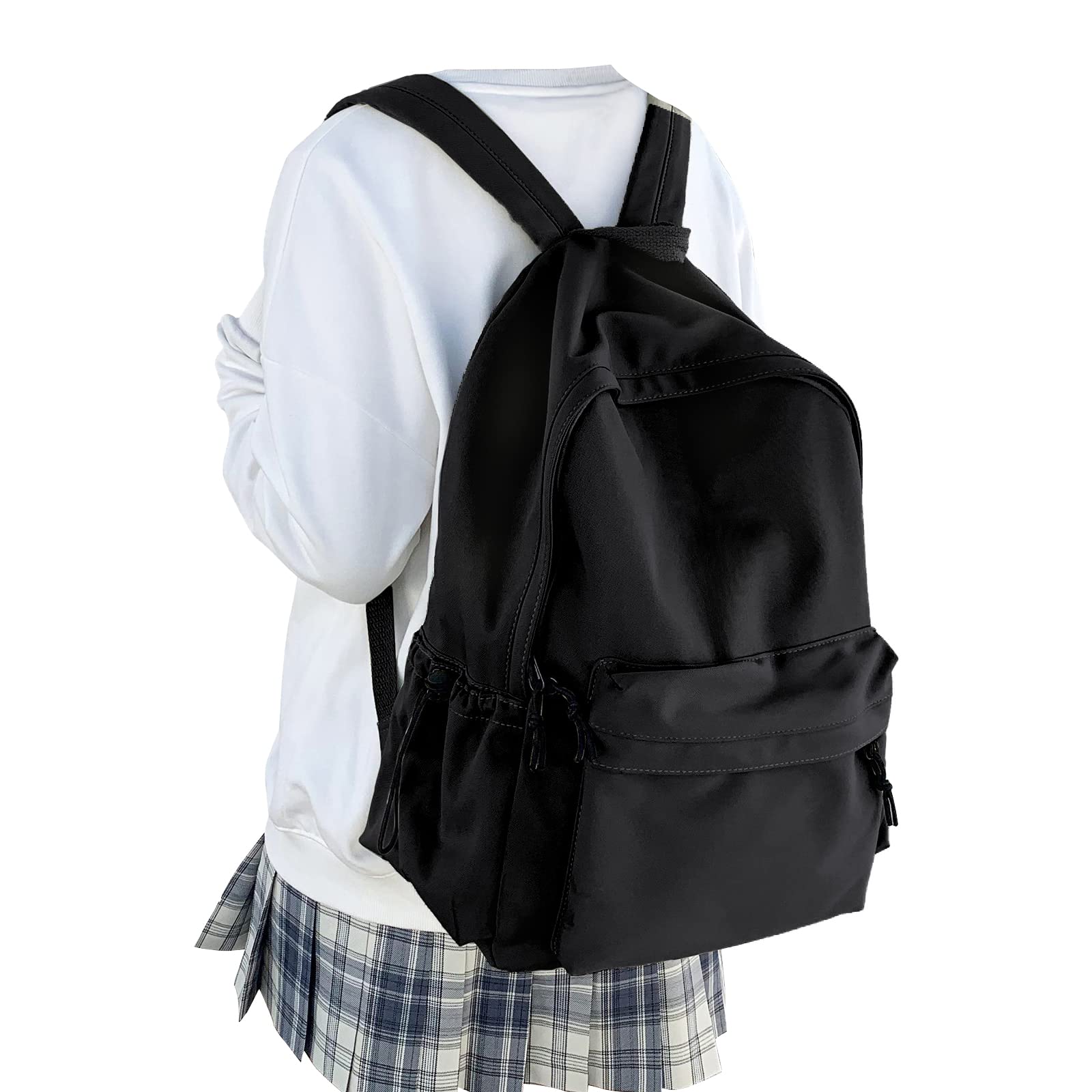 WEPOET Classic Basic Black Backpack For Women,Waterproof High School Bookbag,Lightweight Casual Travel Daypack,College Backpack Men,Middle School Bag For Girls Boys