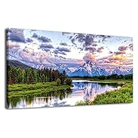 arteWOODS Landscape Canvas Wall Art Nature Picture Oxbow Bend Grand Teton National Park Modern Canvas Artwork River and Forest Contemporary Wall Art Large Size for Home Office Decoration 20