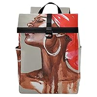 ALAZA African American Woman Watercolo Painting Large Laptop Backpack Purse for Women Men Waterproof Anti Theft Roll Top Backpack, 13-17.3 inch
