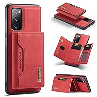Unique Creative Multi-Function Magnetic Detachable Wallet Stand PU Phone case for Samsung Galaxy S23 S22 S21 S20 Ultra Plus FE Bumper Skin-Friendly Retro Back Cover(Red,S21 Ultra)