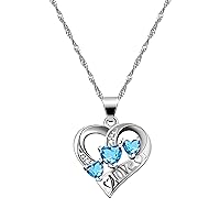 Uloveido 3 Hearts Infinity Necklace - Crystal Love Heart Pendant Necklace Silver Tone Cubic Zirconia Birthstone Jewelry Gifts for Women