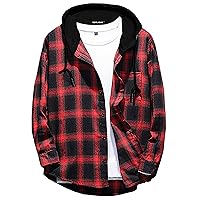 Men's Hooded Flannel Shirts Jackets Casual Long Sleeve Lightweight Flannel Hoodie…