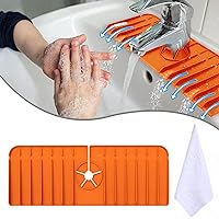 Upgrade Version Kitchen Sink Splash Guard, Silicone Faucet Handle Drip Catcher Tray, Kitchen Faucet Mat with Towel, Sink Protectors for RV,Bathroom, Kitchen Sink Accessories, Orange 1PC