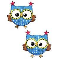 Kleenplus 2pcs. Blue Owl Patches Sticker Owl Cartoon Bird Embroidery Iron On Fabric Applique DIY Sewing Craft Repair Decorative Sign Symbol Costume