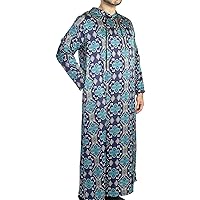 One Piece Lightweight Hooded Thobe Unisex Blue Tribal Pattern Jilbab Onsie Desert Robe