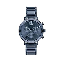 Movado Women's Bold Evolution Blue Ionic Plated Stainless Steel Case and Link Bracelet, Blue (Model: 3600790)