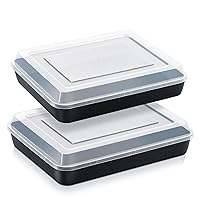 E-far Baking Pan with Lid, 9.75 x 12.5 x 2 Inch Nonstick Rectangle Cake Pans with Covers, 2 Sheet Pans Bakeware and 2 Lids for Brownies Cakes, Non-toxic & Stainless Steel Core, 2 Inch Deep