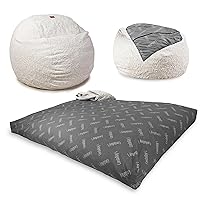 CordaRoy's Faux Fur Bean Bag Chair, Convertible Chair Folds from Bean Bag to Lounger, As Seen on Shark Tank, White - Full Size